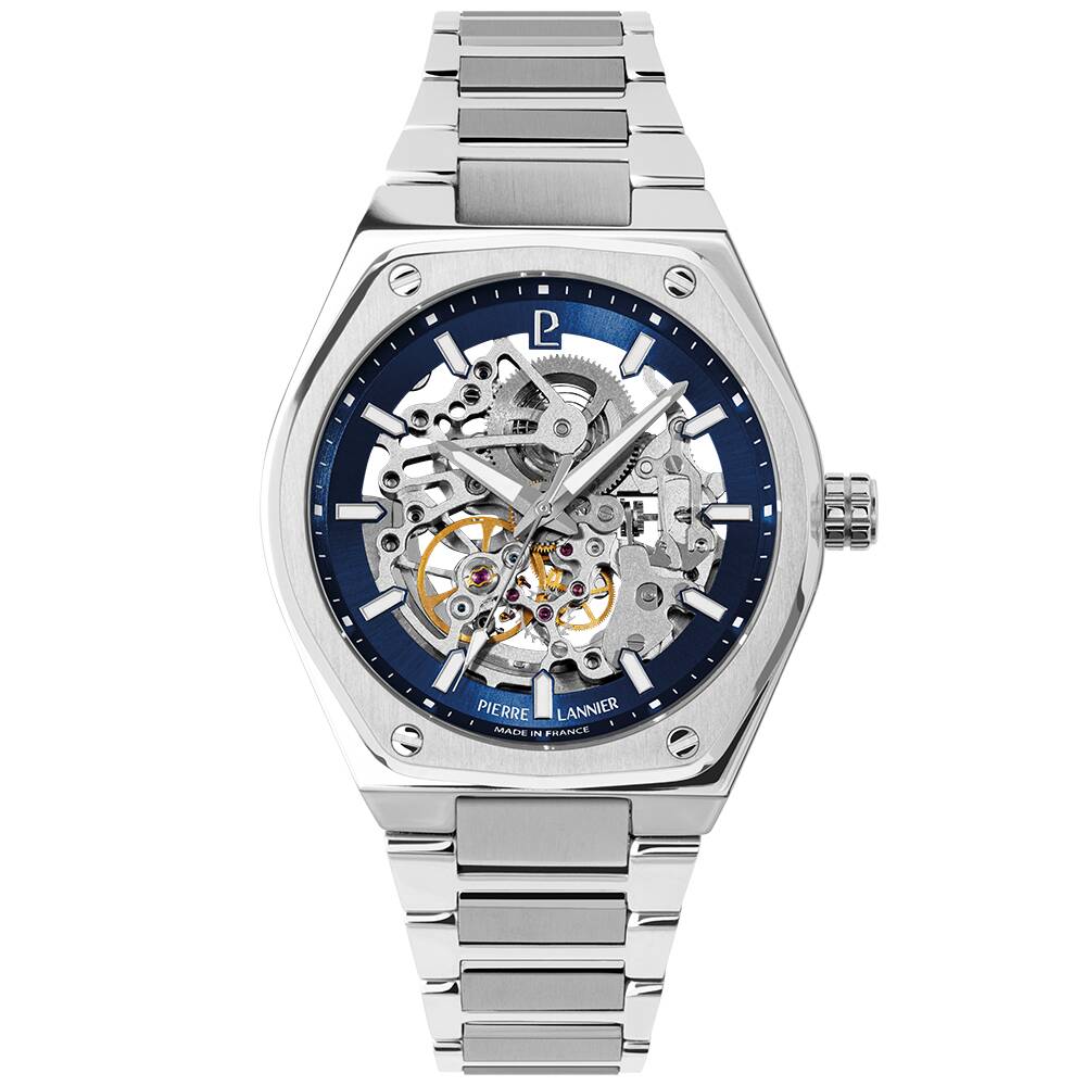 PIERRE LANNIER Men Automatic Watch COPILOTE Sunray Blue Dial Silver Stainless steel 22MM Strap 308G161