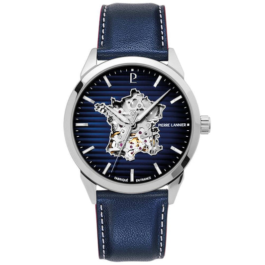 PIERRE LANNIER Men Automatic Watch MONARCK France Blue Dial Blue Leather 22MM Strap 316F166