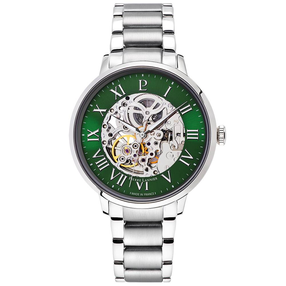PIERRE LANNIER Men Automatic Watch AUTOMATIC Sunray Green Dial Silver Stainless steel 20MM Strap 317B171