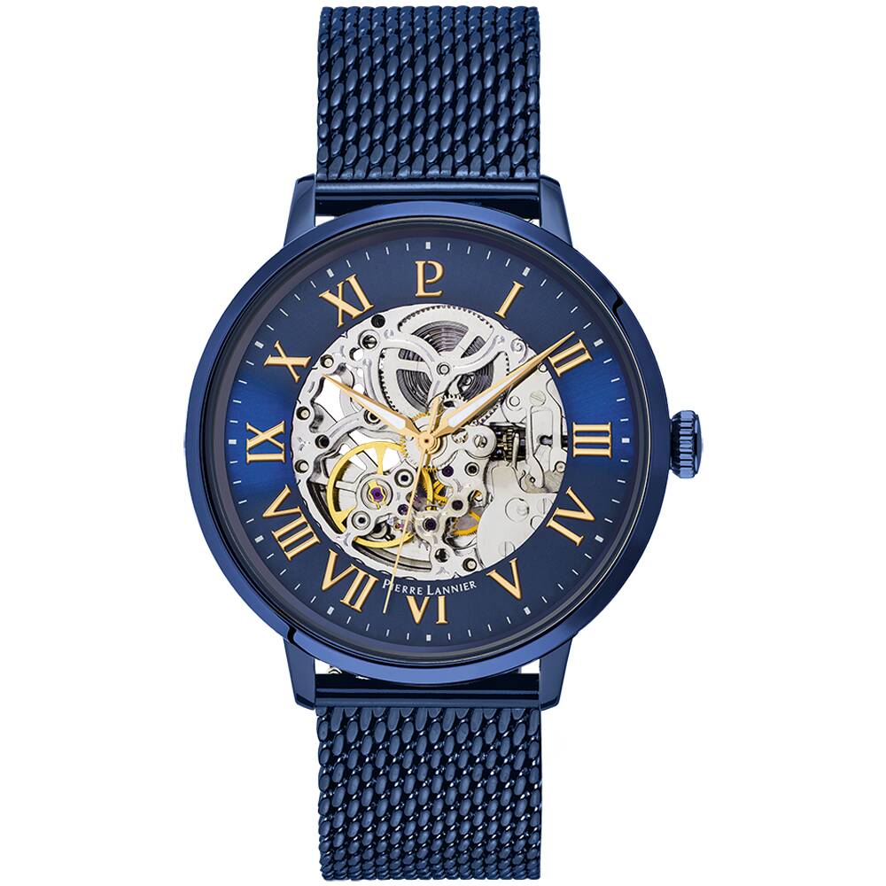 PIERRE LANNIER Men Automatic Watch AUTOMATIC Sunray Blue Dial Blue Milanese stainless steel 20MM Strap 318B468