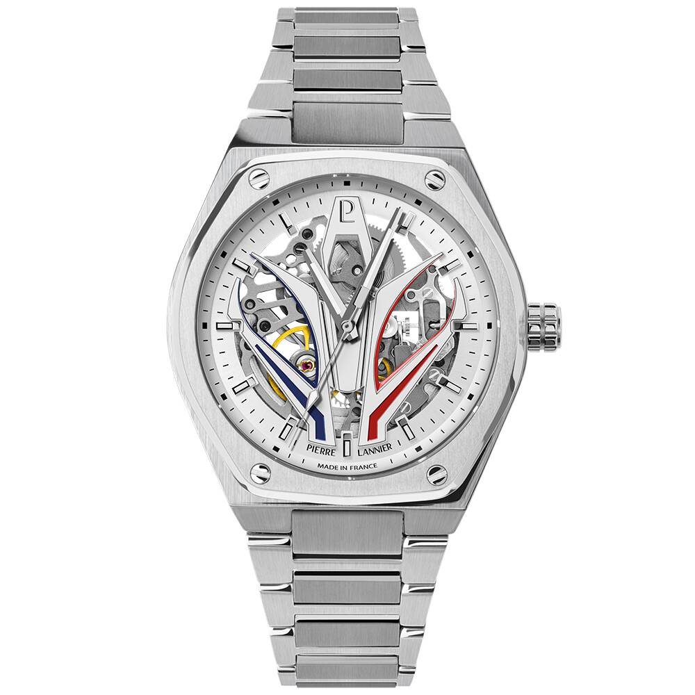 PIERRE LANNIER Men Automatic Watch ARDENT Sunray White Dial Silver Stainless steel 22MM Strap 324D101
