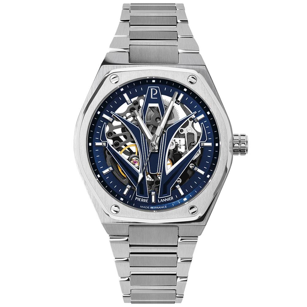 PIERRE LANNIER Men Automatic Watch ARDENT Sunray Blue Dial Silver Stainless steel 22MM Strap 324D161