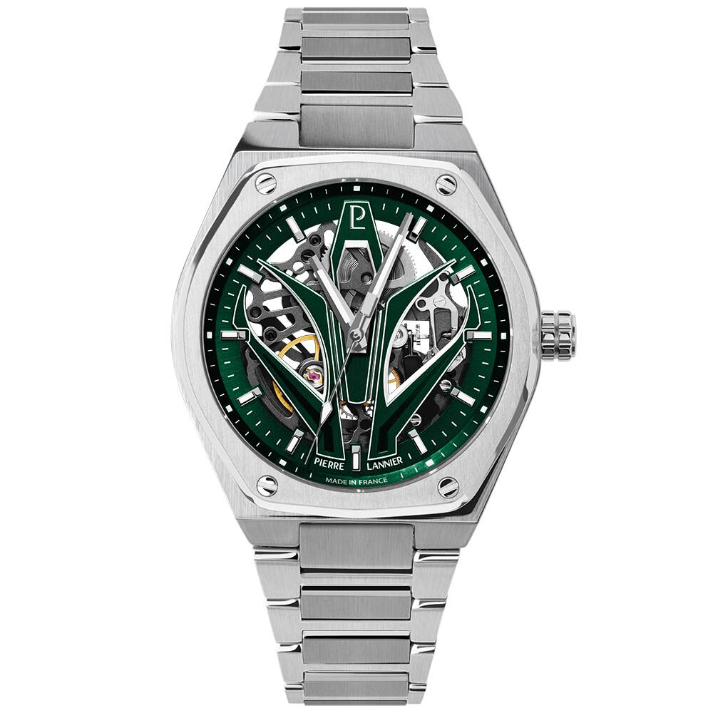 PIERRE LANNIER Men Automatic Watch ARDENT Sunray Green Dial Silver Stainless steel 22MM Strap 324D171
