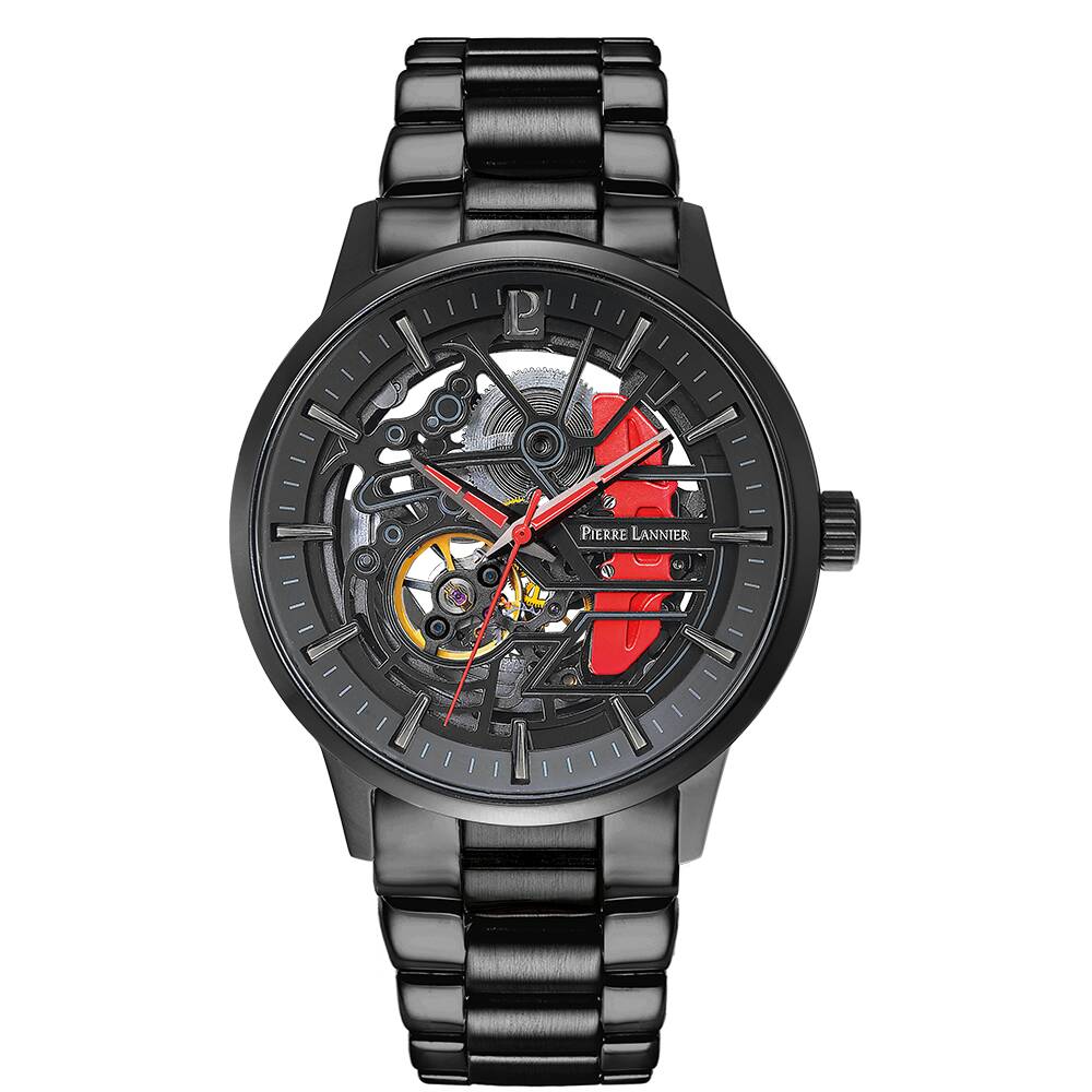 PIERRE LANNIER Men Automatic Watch PADDOCK Black Dial Black Stainless steel 22MM Strap 344A459