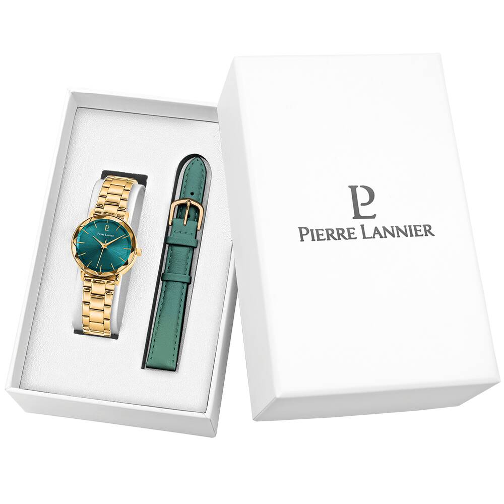 PIERRE LANNIER Ladies Set MULTIPLES Sunray Green Dial Green Stainless steel 14MM Strap 351K562