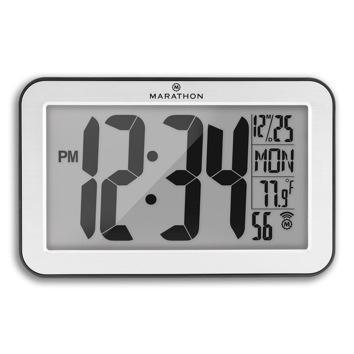 Marathon Self-Setting Wall Clock With 8 Time Zones - Silver (with Black Outline)