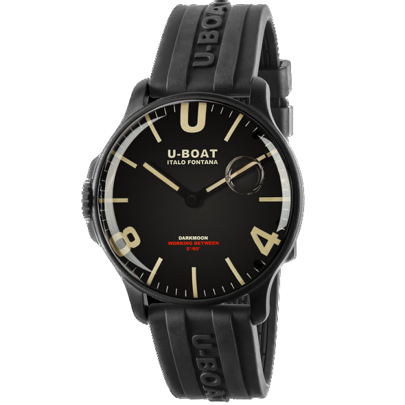 U-BOAT DARKMOON 44MM BLACK IPB/RUBBER STRAP '8464