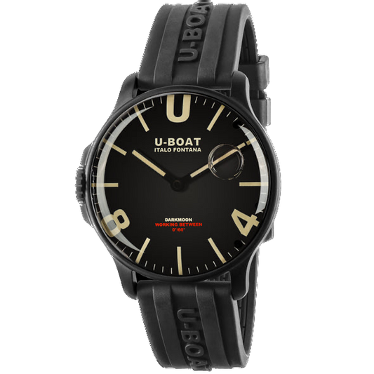 U-BOAT DARKMOON 44MM BLACK IPB/RUBBER STRAP '8464