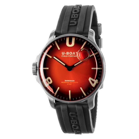 U-BOAT DARKMOON 44MM CORAL RED SS/RUBBER STRAP '8701