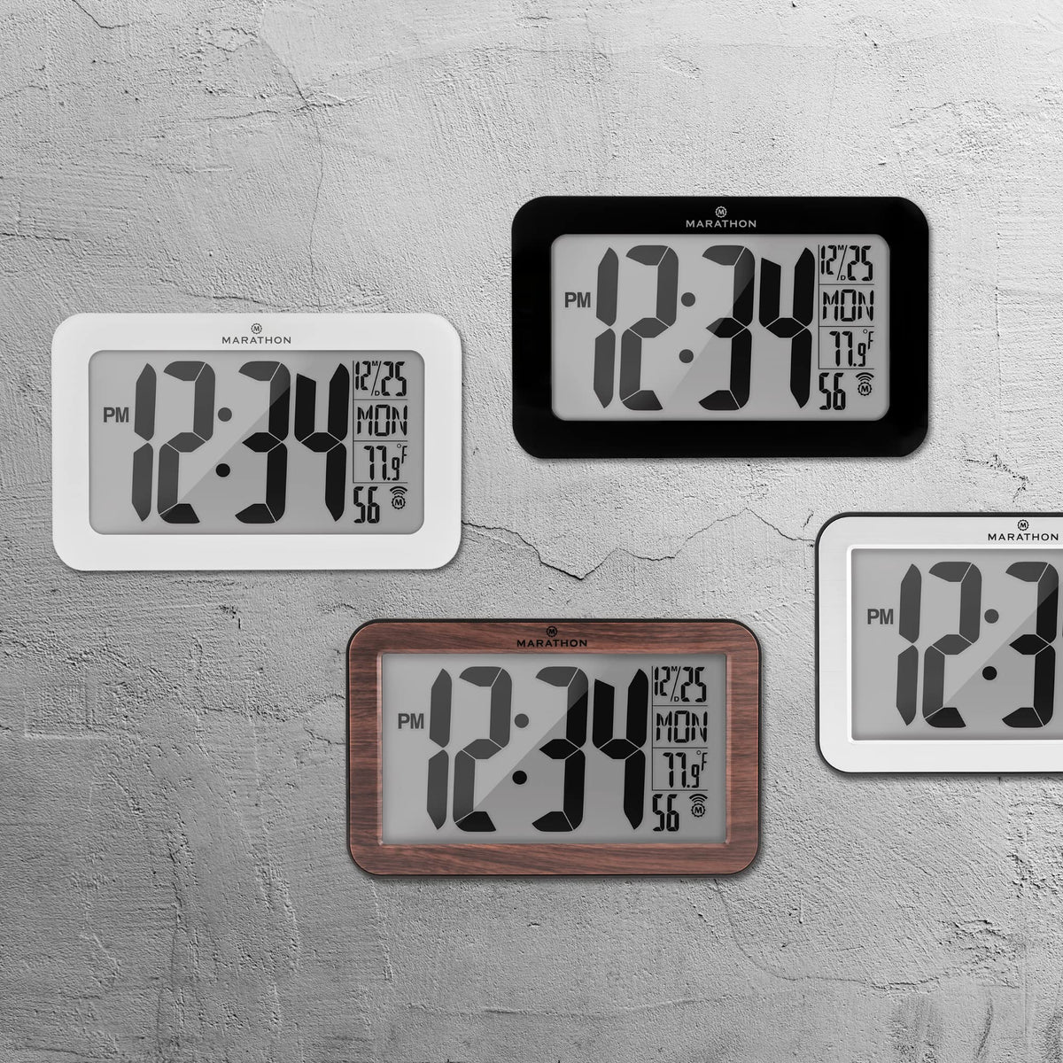 Marathon Self-Setting Wall Clock With 8 Time Zones - Silver (with Black Outline)