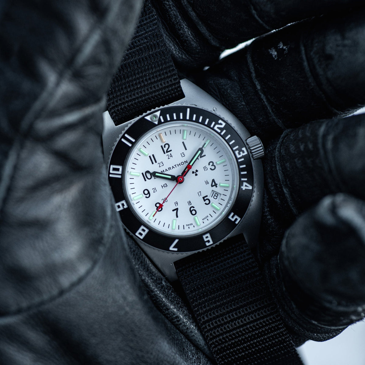 Marathon 41mm Arctic Steel Navigator w/ Date (SSNAV-D) on Ballistic Nylon