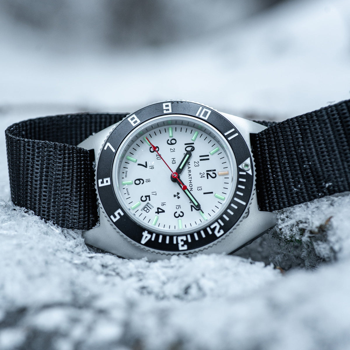 Marathon 41mm Arctic Steel Navigator w/ Date (SSNAV-D) on Ballistic Nylon