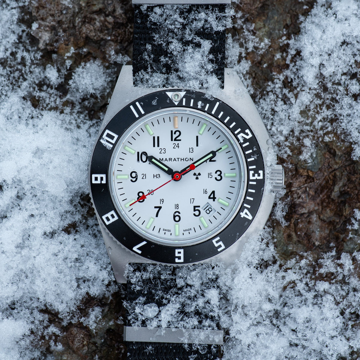 Marathon 41mm Arctic Steel Navigator w/ Date (SSNAV-D) on Nylon DEFSTAN