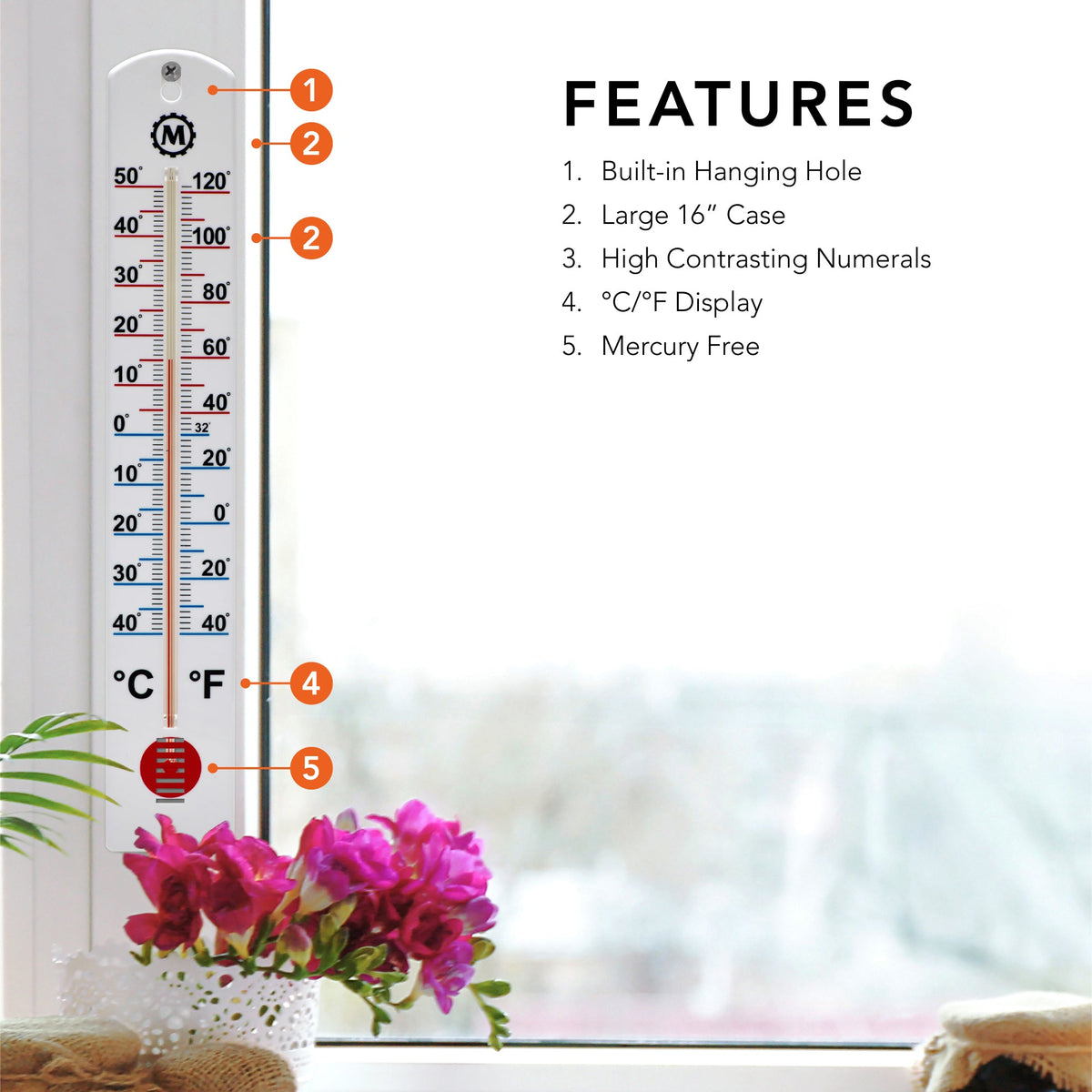 Marathon 16 Inch Vertical Outdoor Thermometer
