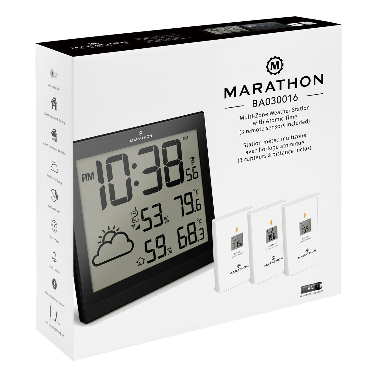 Marathon Self-Setting Weather Station and Clock with 3 Remote Sensors