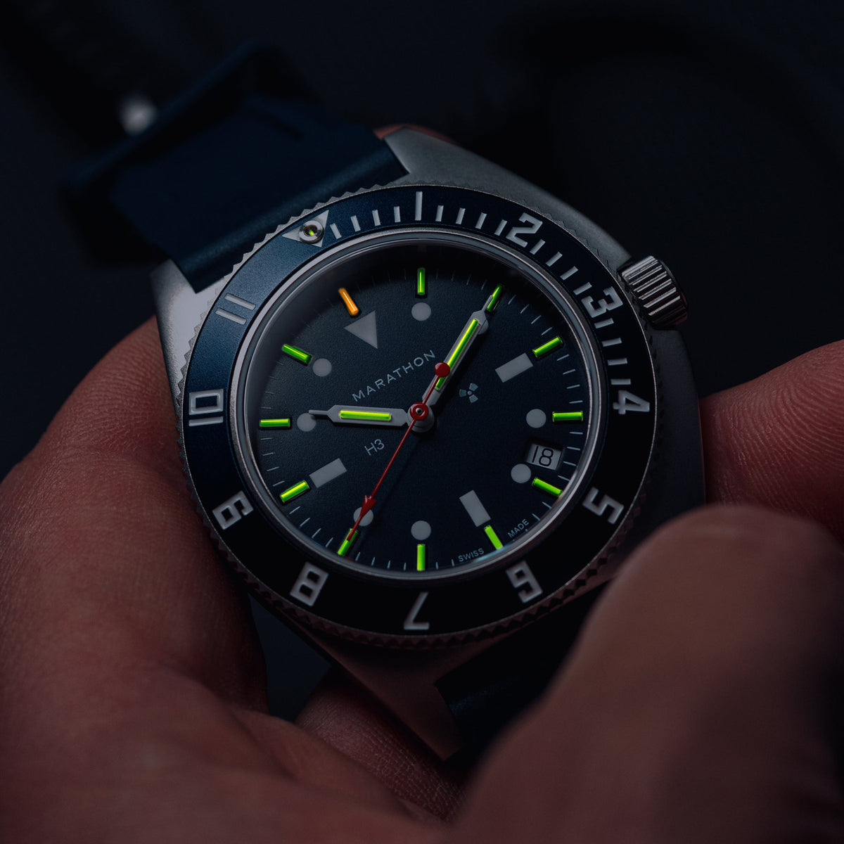 Marathon 41mm Blue Steel Navigator w/Date (SSNAV-D) on Blue 3-Piece Rubber Strap Kit