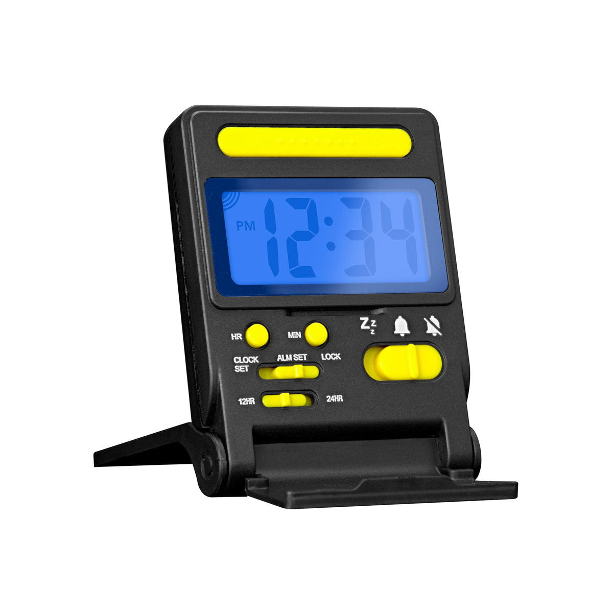 Marathon Compact Travel Alarm Clock with Built-In Phone Stand