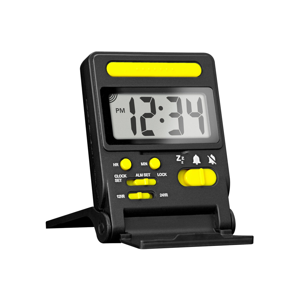 Marathon Compact Travel Alarm Clock with Built-In Phone Stand
