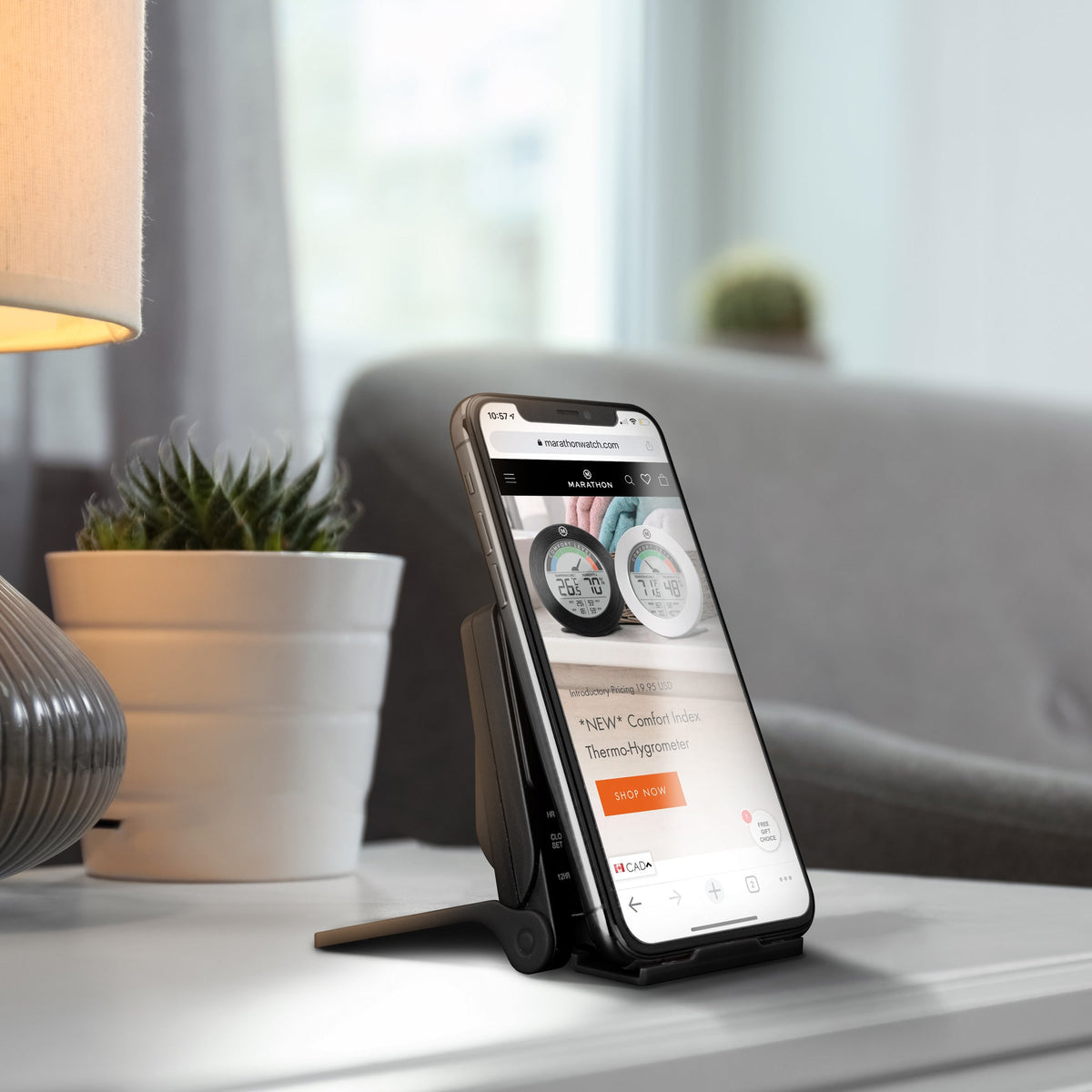 Marathon Compact Travel Alarm Clock with Built-In Phone Stand