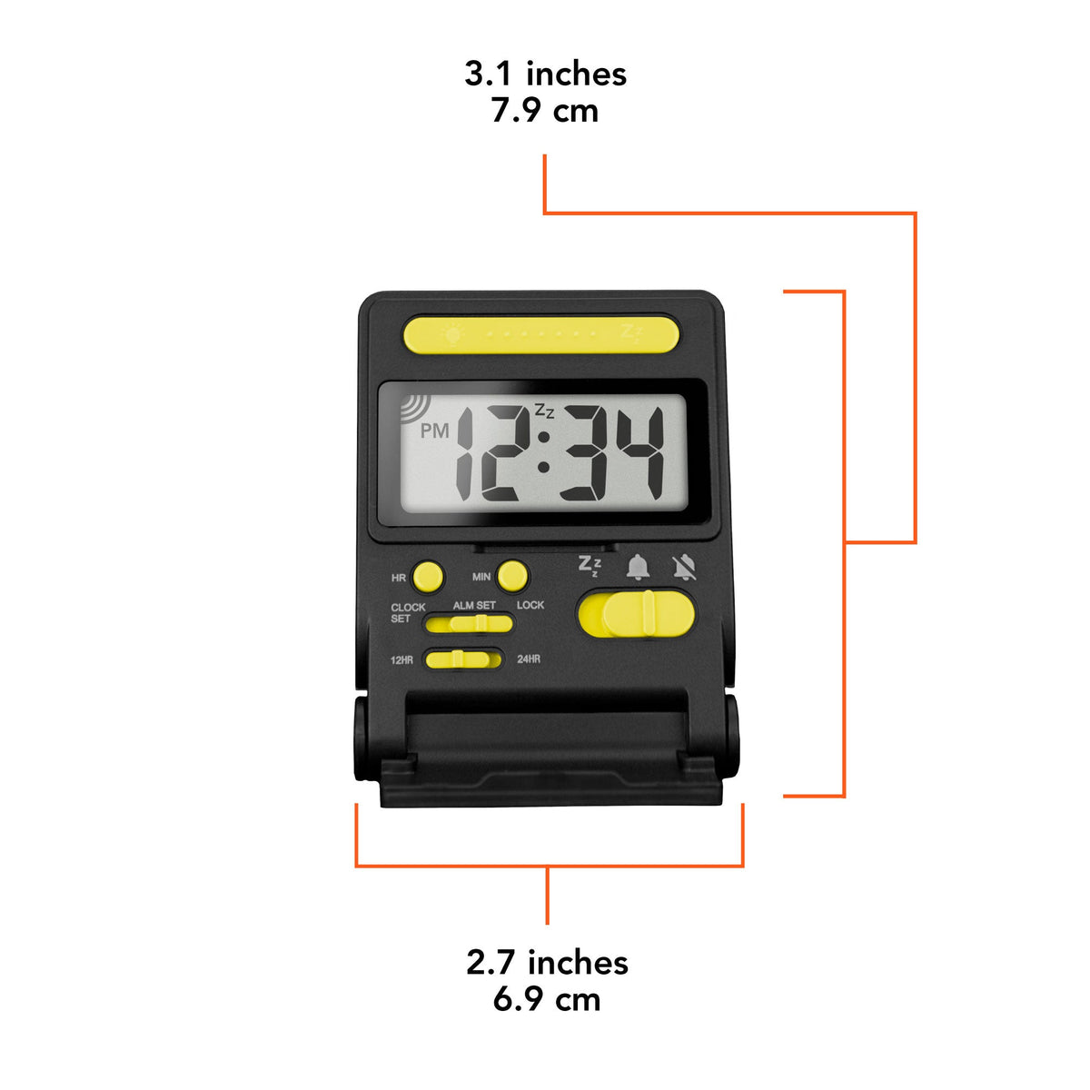 Marathon Compact Travel Alarm Clock with Built-In Phone Stand