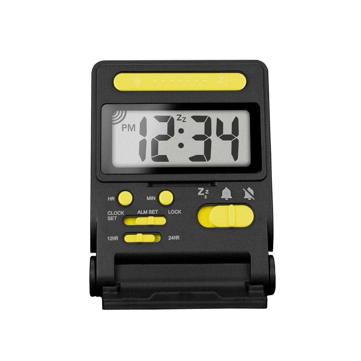 Marathon Compact Travel Alarm Clock with Built-In Phone Stand