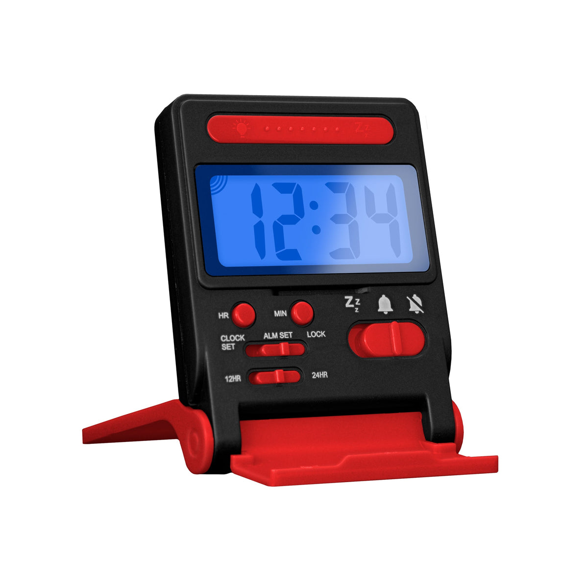 Marathon Compact Travel Alarm Clock with Built-In Phone Stand