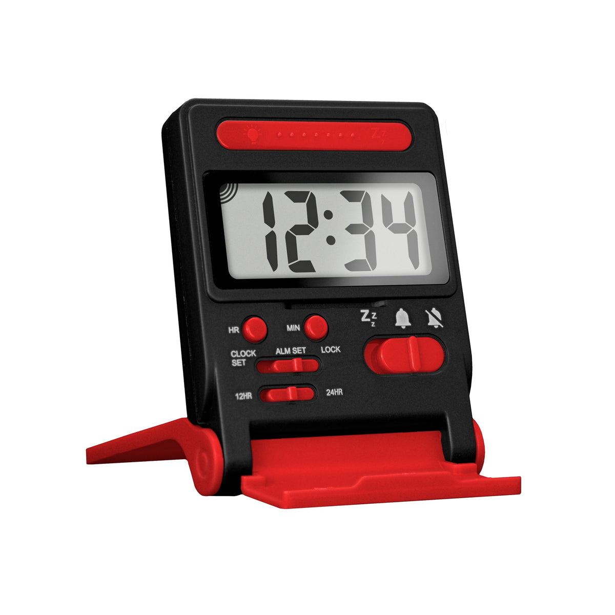 Marathon Compact Travel Alarm Clock with Built-In Phone Stand