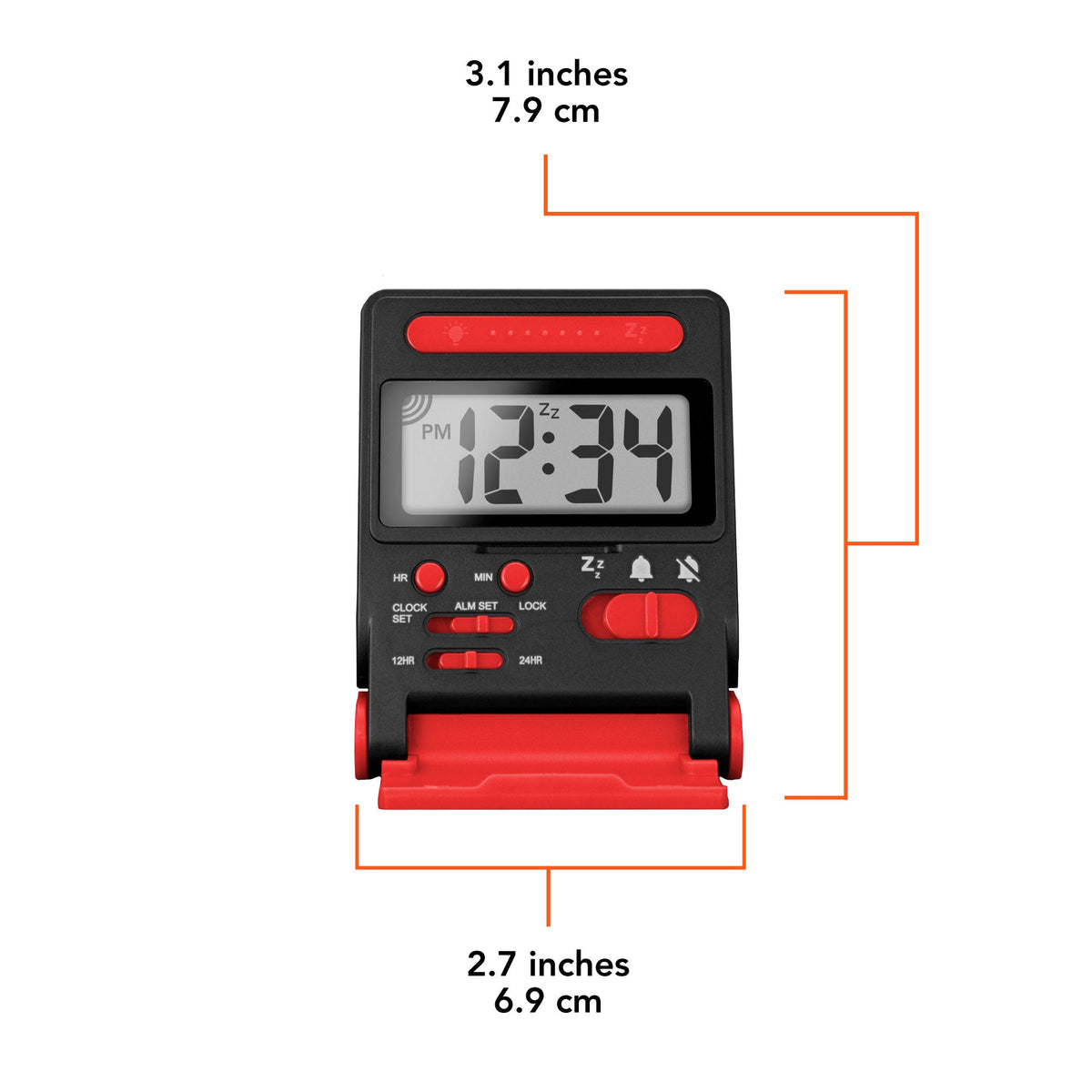 Marathon Compact Travel Alarm Clock with Built-In Phone Stand