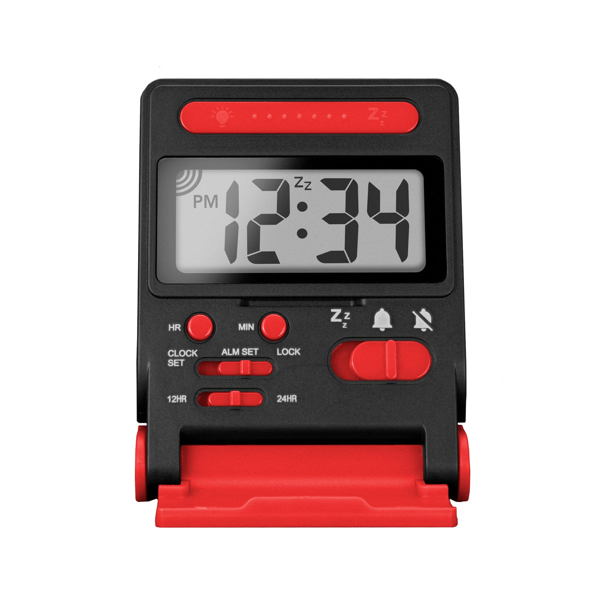Marathon Compact Travel Alarm Clock with Built-In Phone Stand