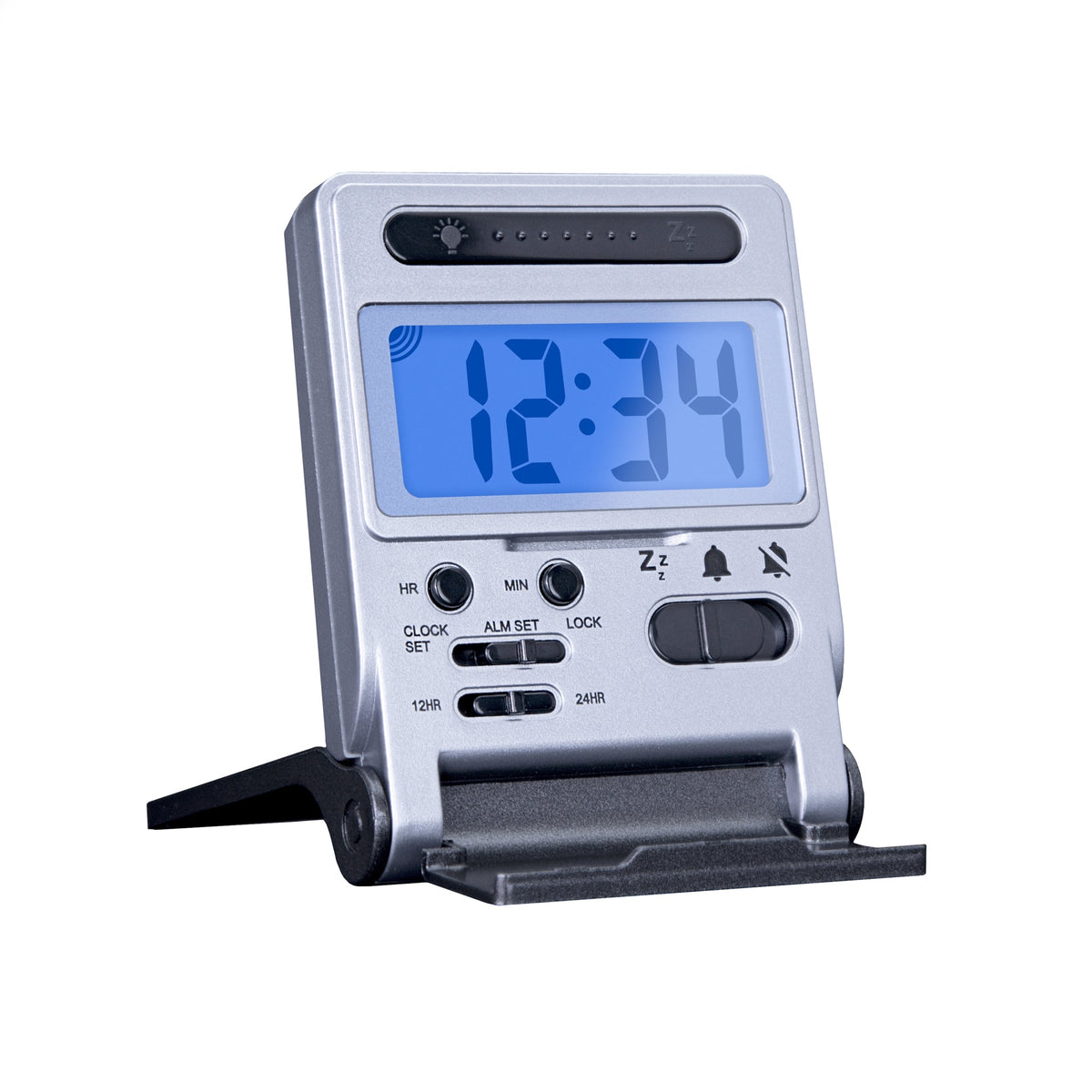 Marathon Compact Travel Alarm Clock with Built-In Phone Stand