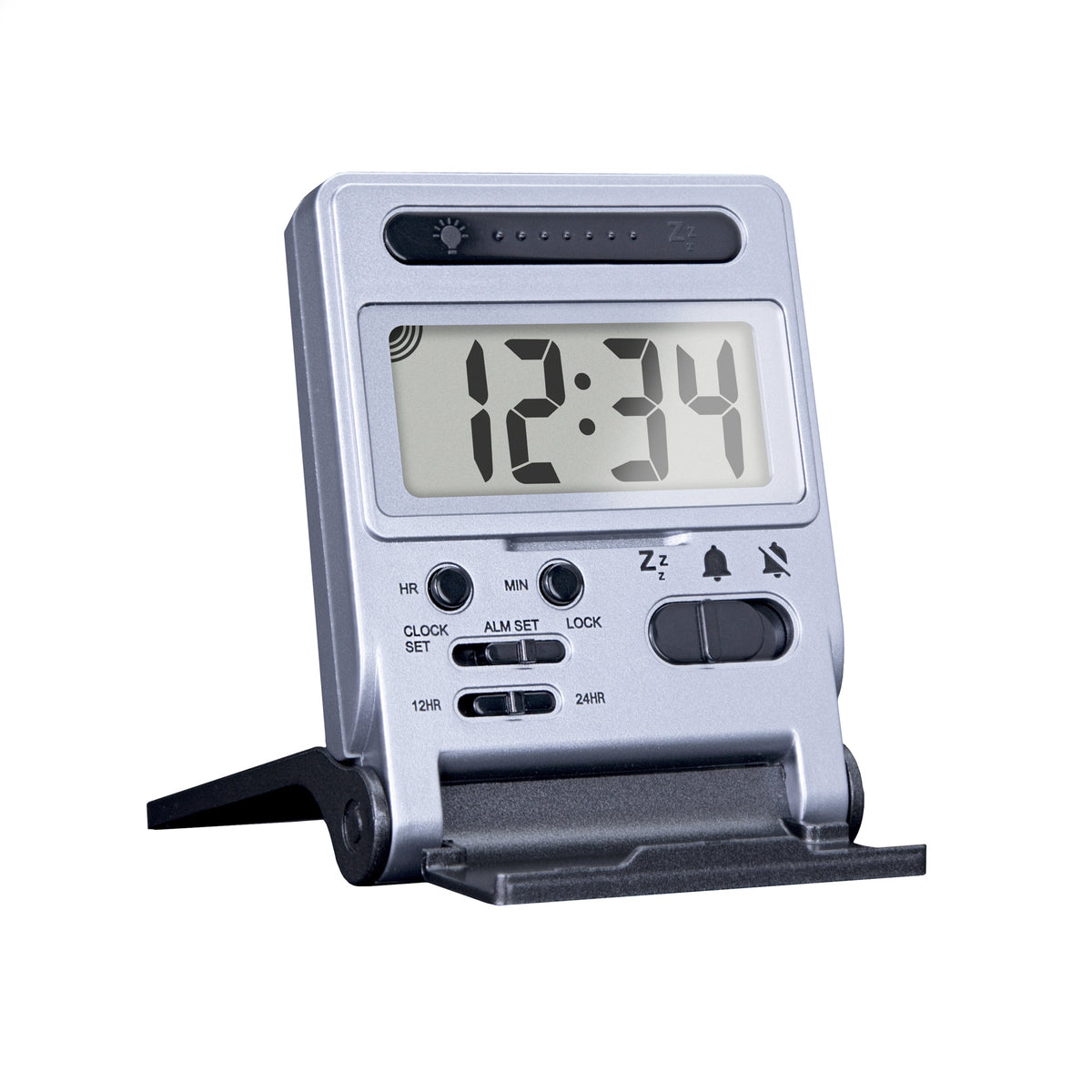 Marathon Compact Travel Alarm Clock with Built-In Phone Stand