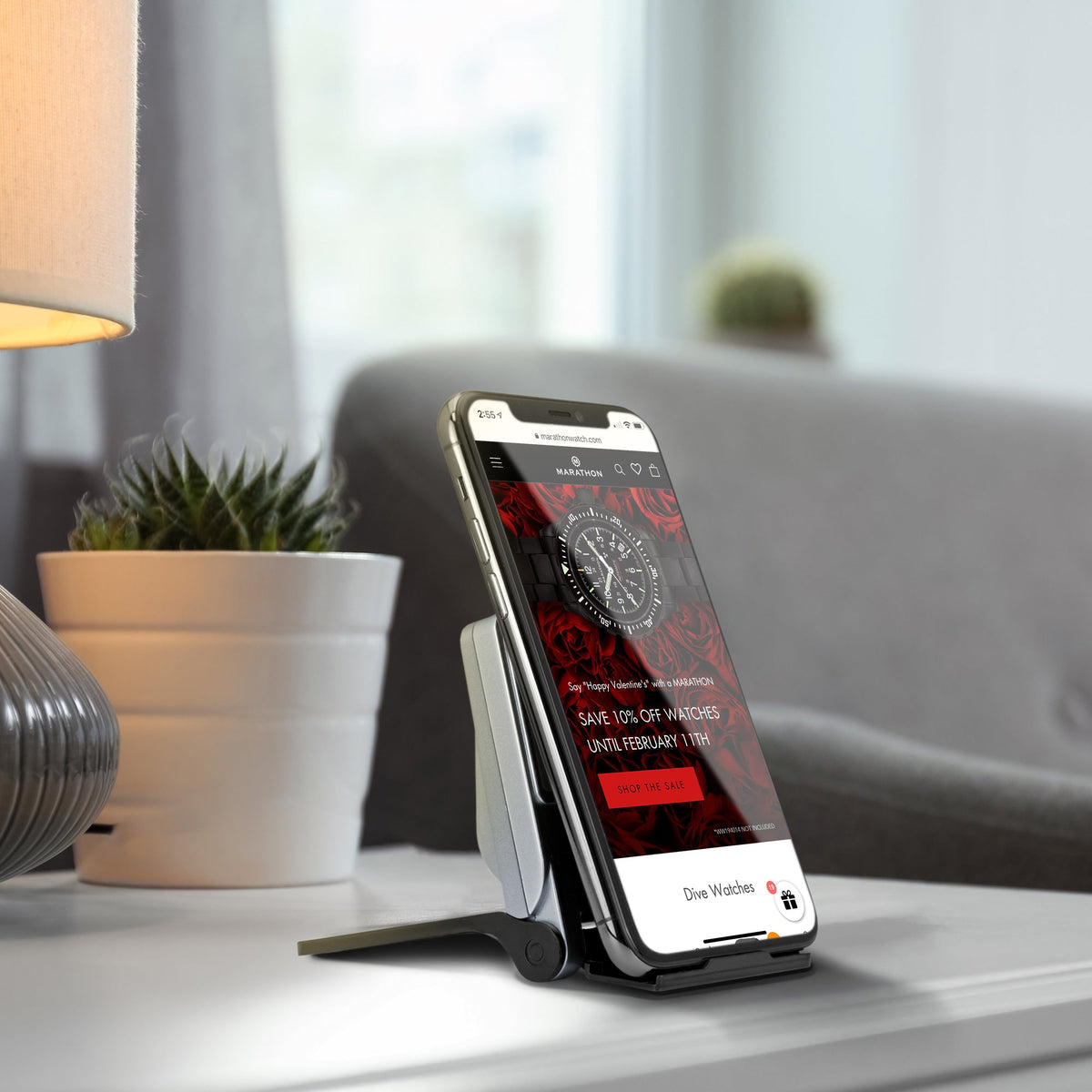 Marathon Compact Travel Alarm Clock with Built-In Phone Stand