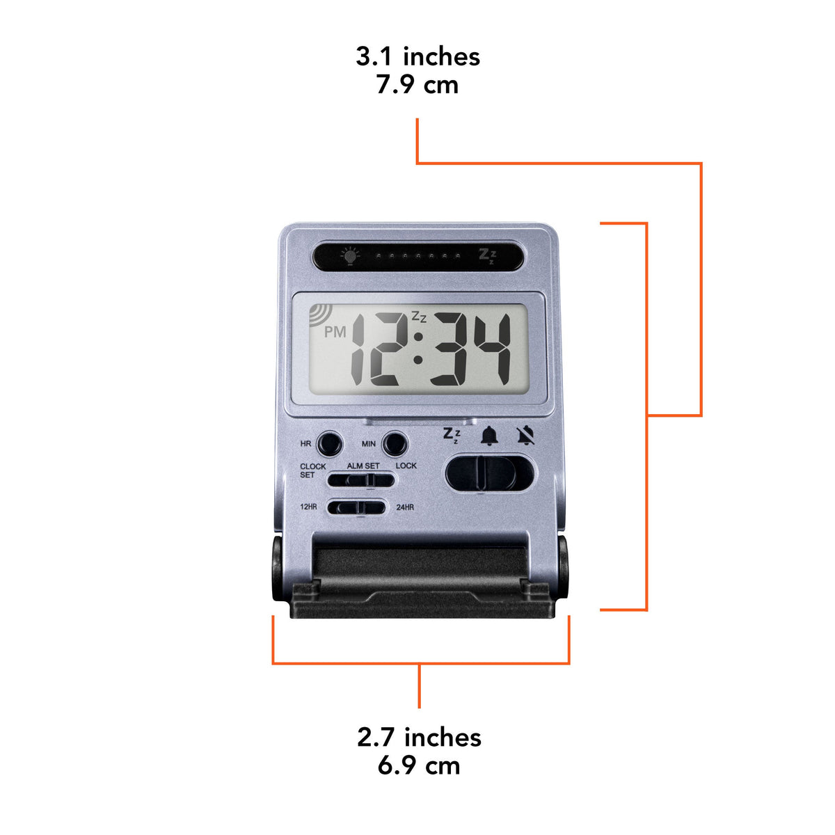 Marathon Compact Travel Alarm Clock with Built-In Phone Stand