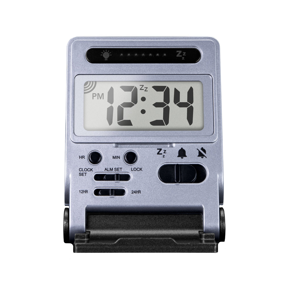 Marathon Compact Travel Alarm Clock with Built-In Phone Stand