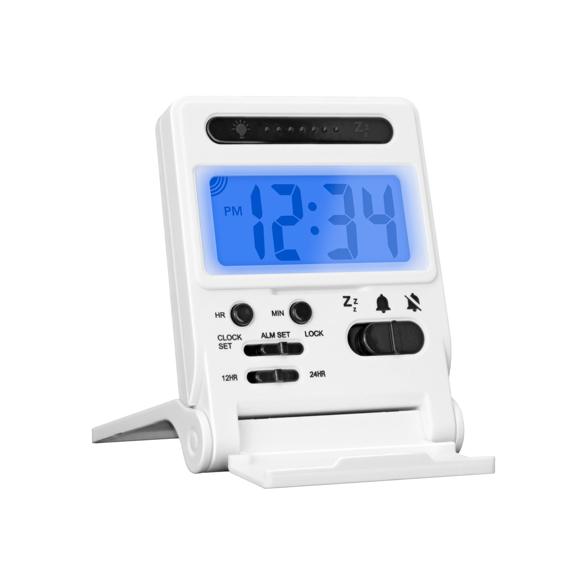 Marathon Compact Travel Alarm Clock with Built-In Phone Stand