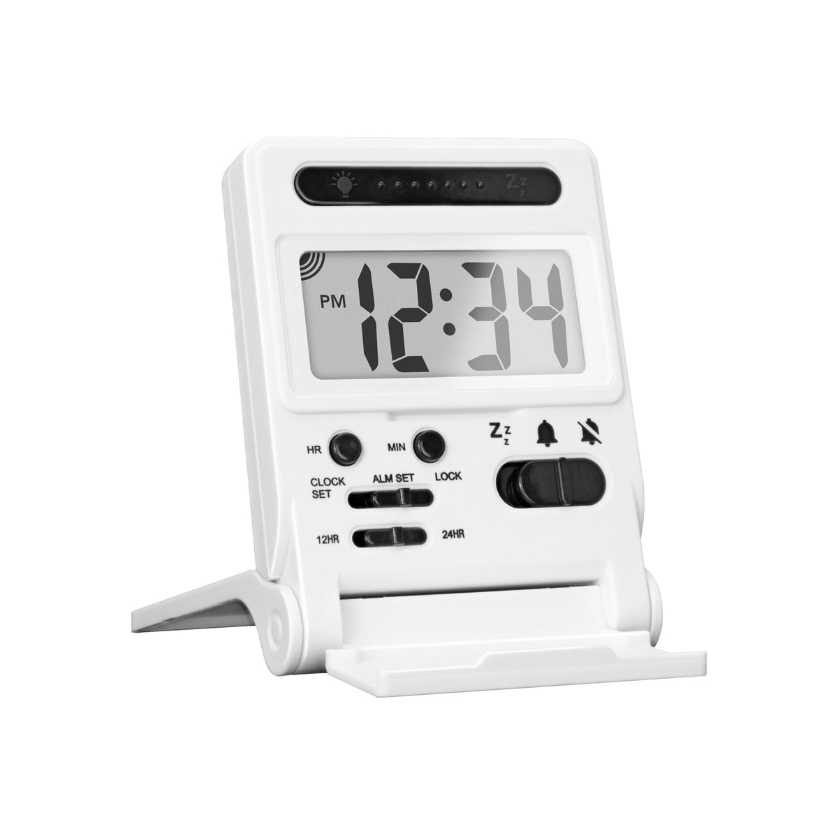 Marathon Compact Travel Alarm Clock with Built-In Phone Stand