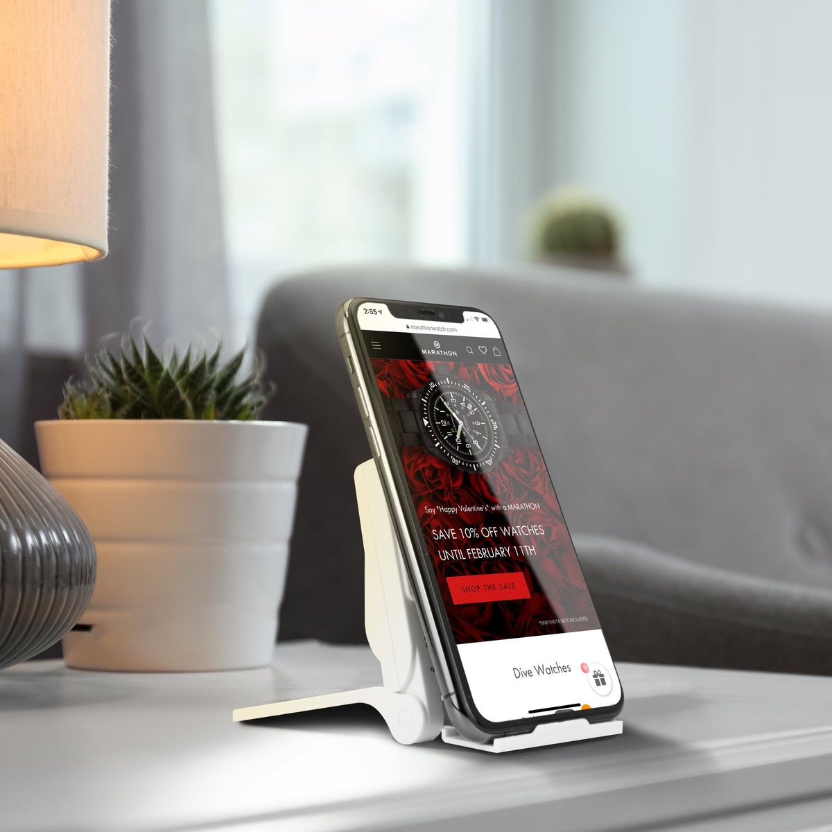 Marathon Compact Travel Alarm Clock with Built-In Phone Stand