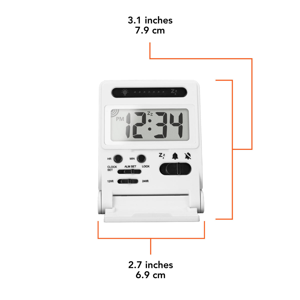 Marathon Compact Travel Alarm Clock with Built-In Phone Stand
