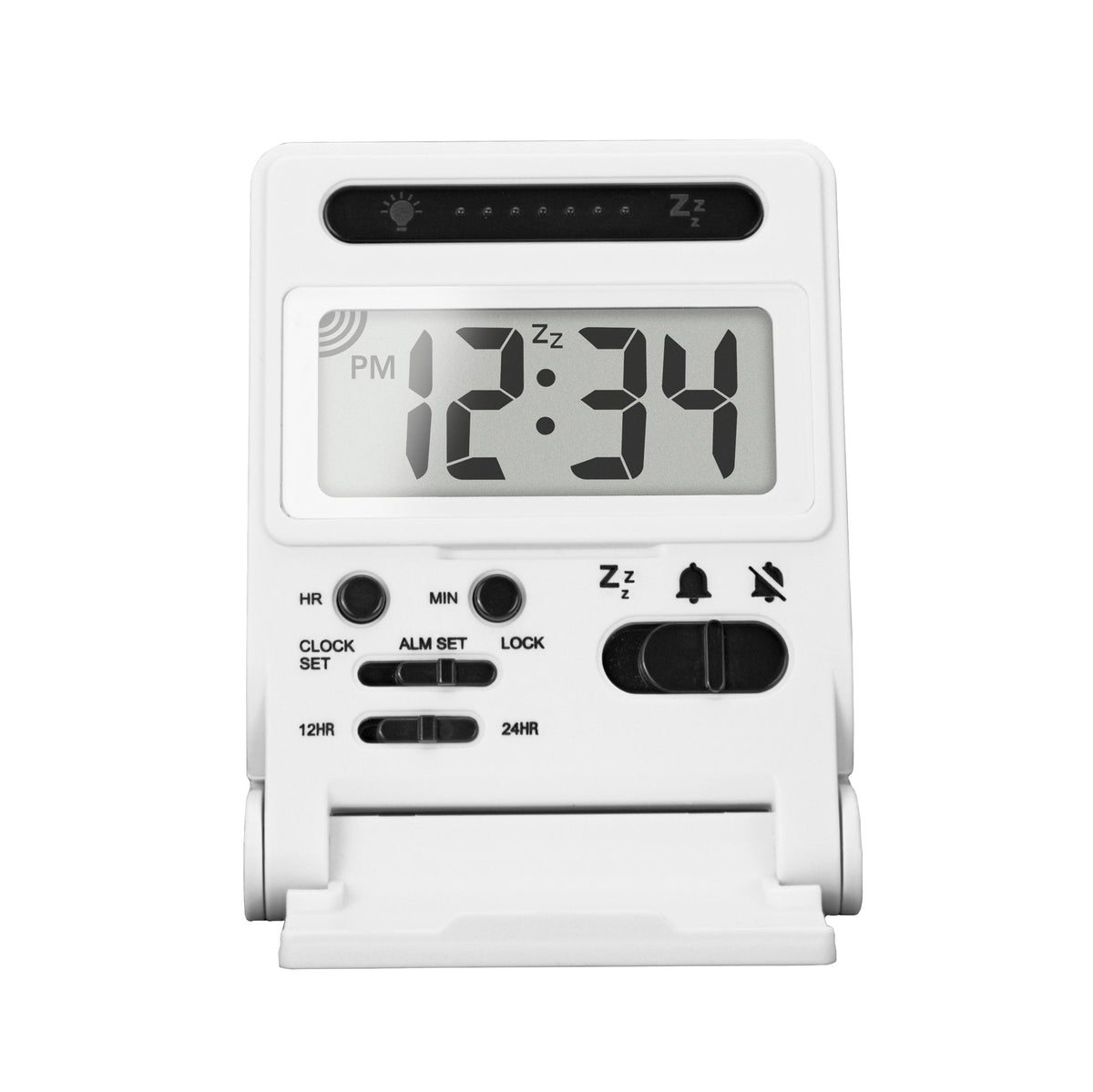 Marathon Compact Travel Alarm Clock with Built-In Phone Stand