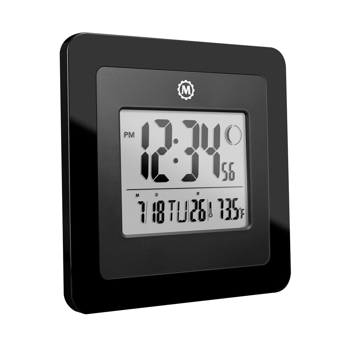 Marathon BASICS Digital Wall Clock with Moon Phase - Black