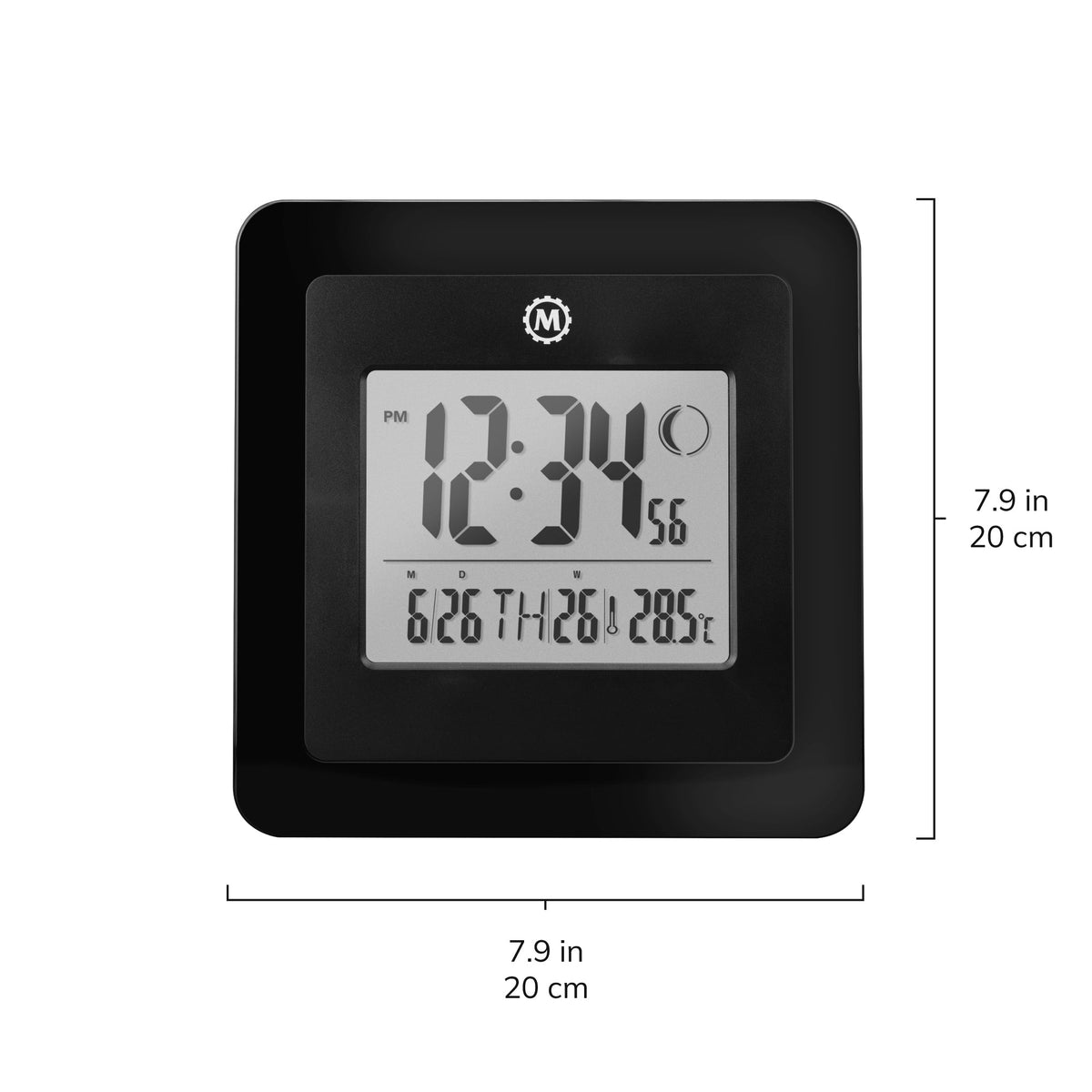 Marathon BASICS Digital Wall Clock with Moon Phase - Black