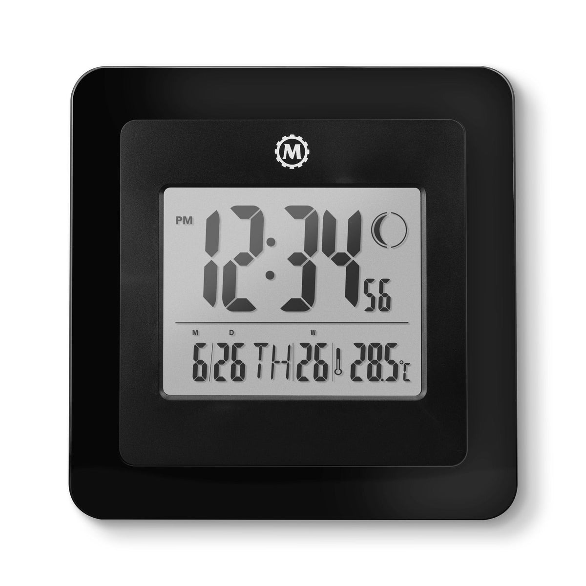 Marathon BASICS Digital Wall Clock with Moon Phase - Black