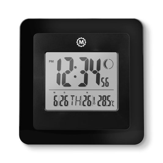 Marathon BASICS Digital Wall Clock with Moon Phase - Black