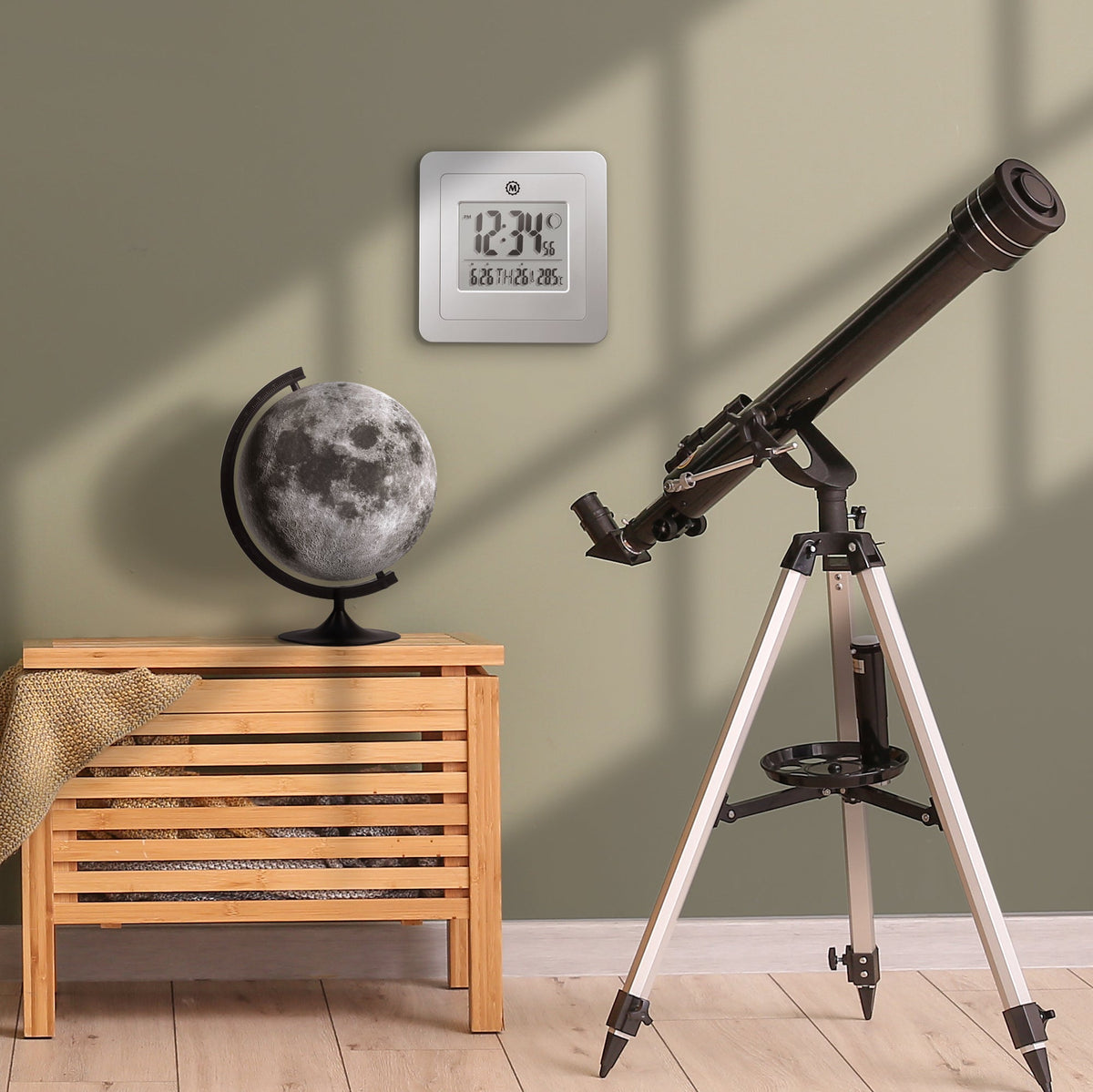 Marathon BASICS Digital Wall Clock with Moon Phase