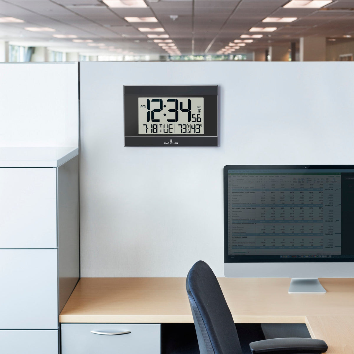 Marathon Self-Setting Digital Wall Clock with Auto Backlight