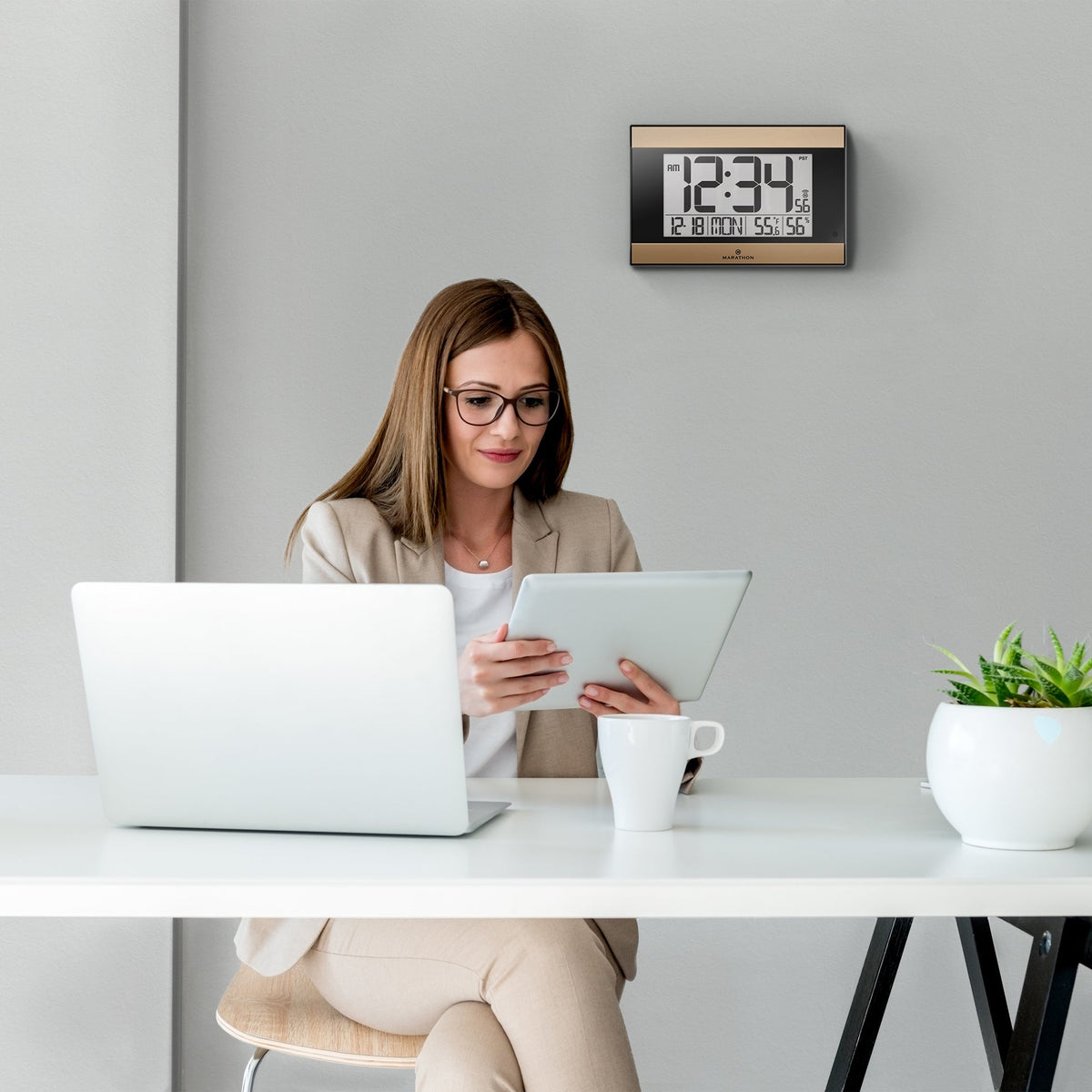 Marathon Self-Setting Digital Wall Clock with Auto Backlight