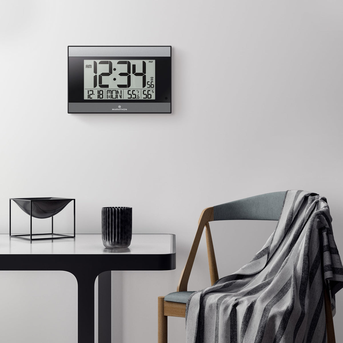 Marathon Self-Setting Digital Wall Clock with Auto Backlight
