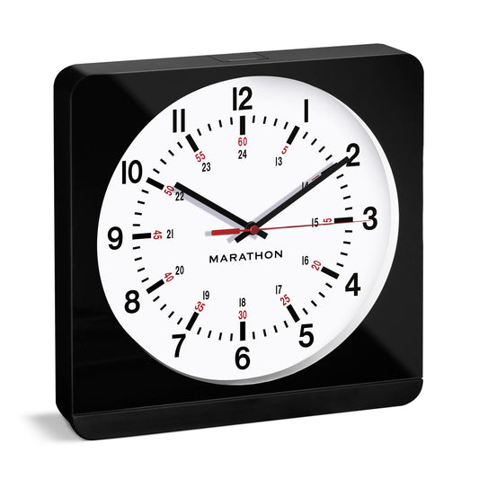 Marathon Jumbo 12 Inch Analog Wall Clock with Auto Backlight - Black Case/White Dial