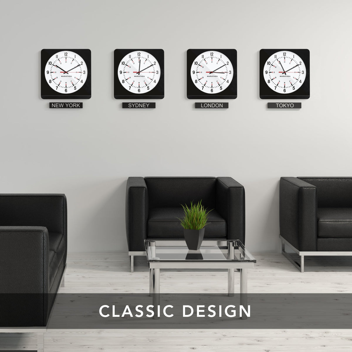 Marathon Jumbo 12 Inch Analog Wall Clock with Auto Backlight - Black Case/White Dial