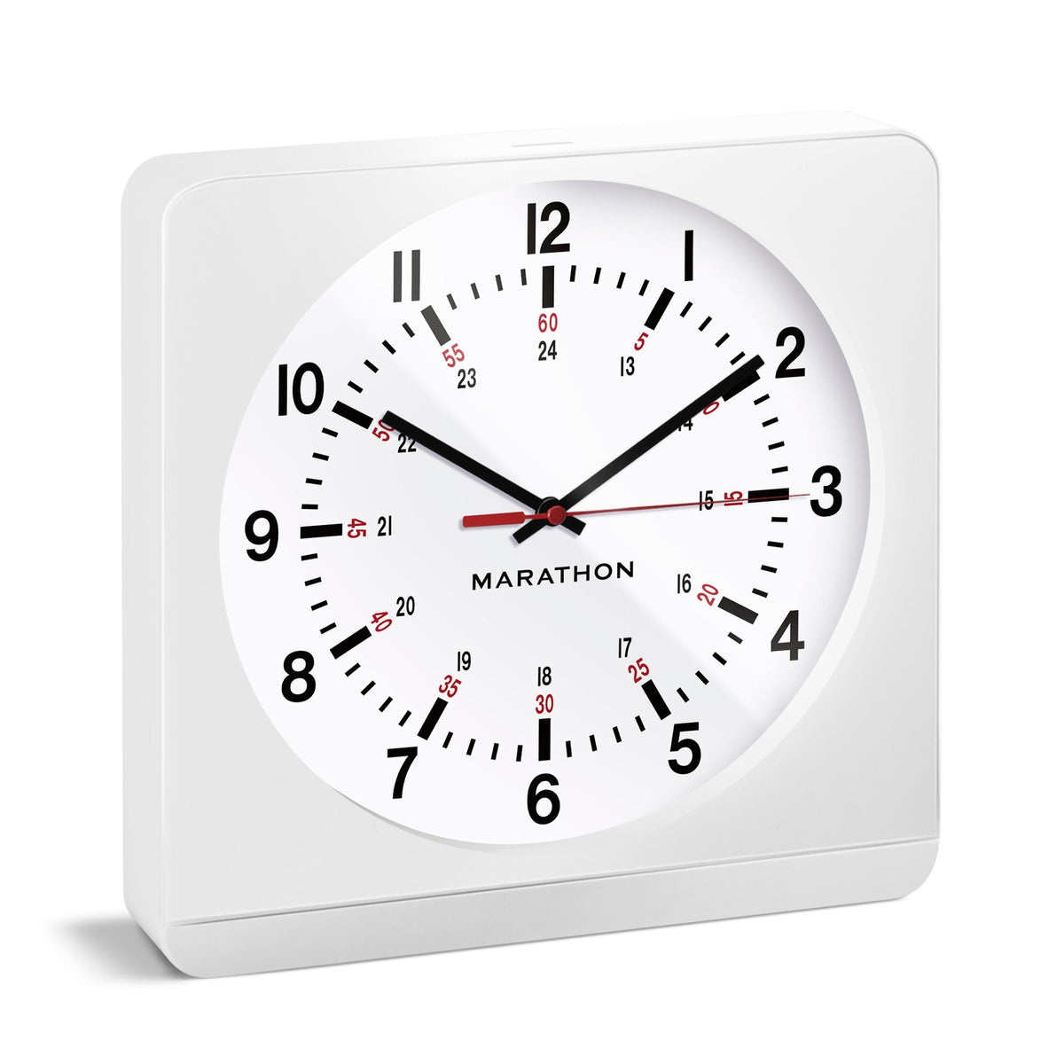Marathon Jumbo 12 Inch Analog Wall Clock with Auto Backlight - White Case/White Dial